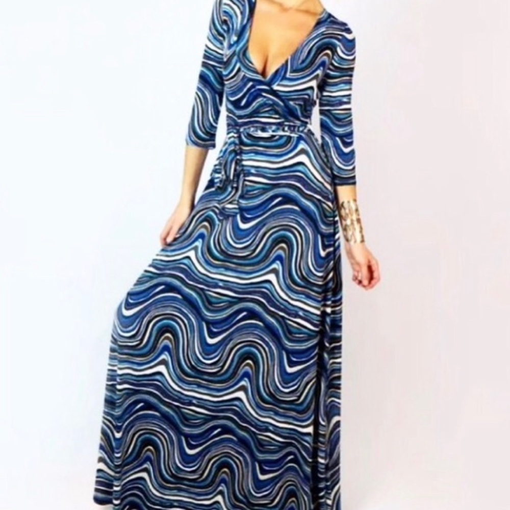 Boho Abstract Print Long Maxi Dress Sz S M